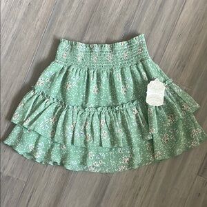 NWT Altar'd State Green Floral Smocked Ruffled Mini Skirt